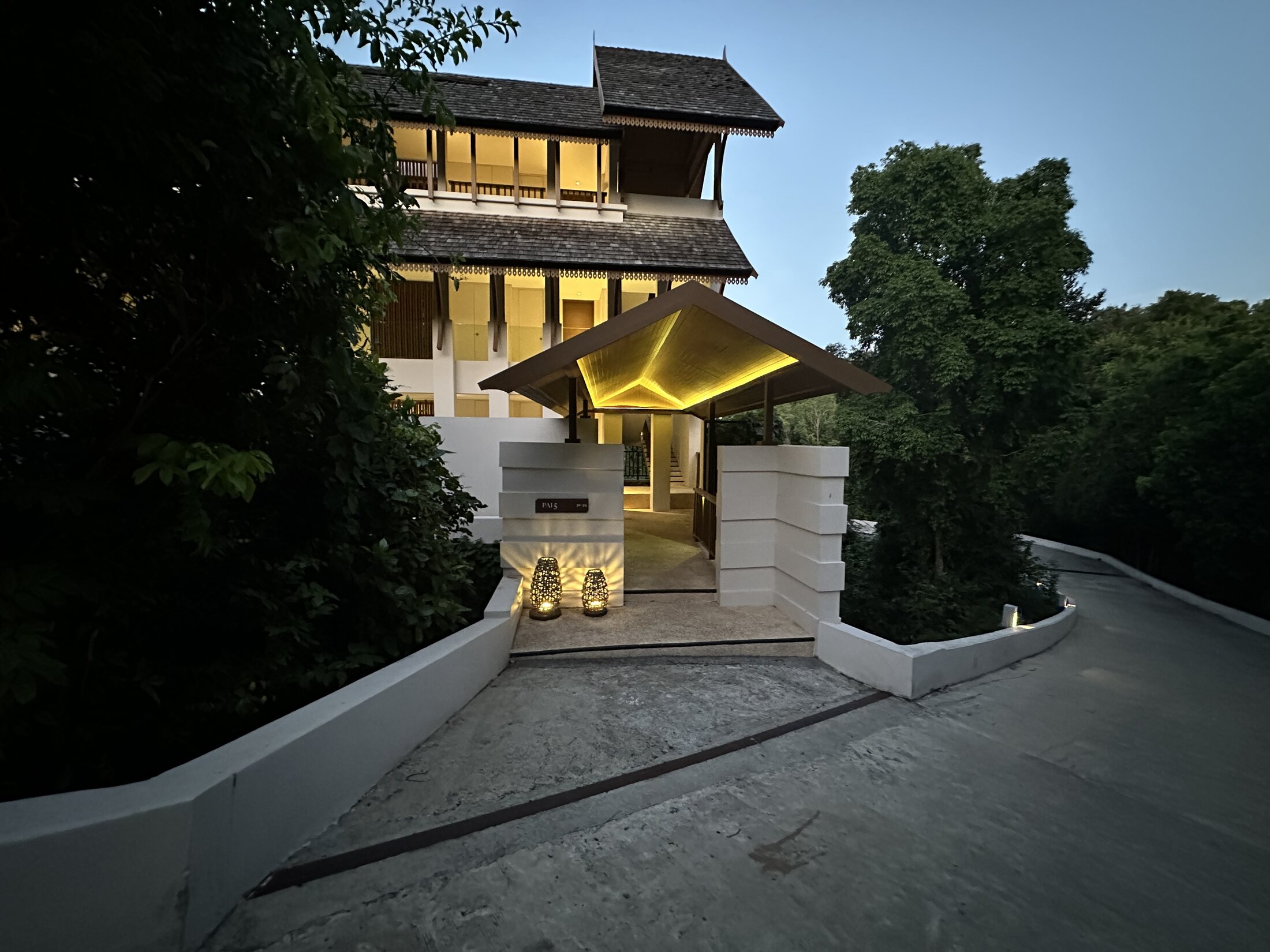 Suite building in the evening at The Ritz-Carlton Koh Samui