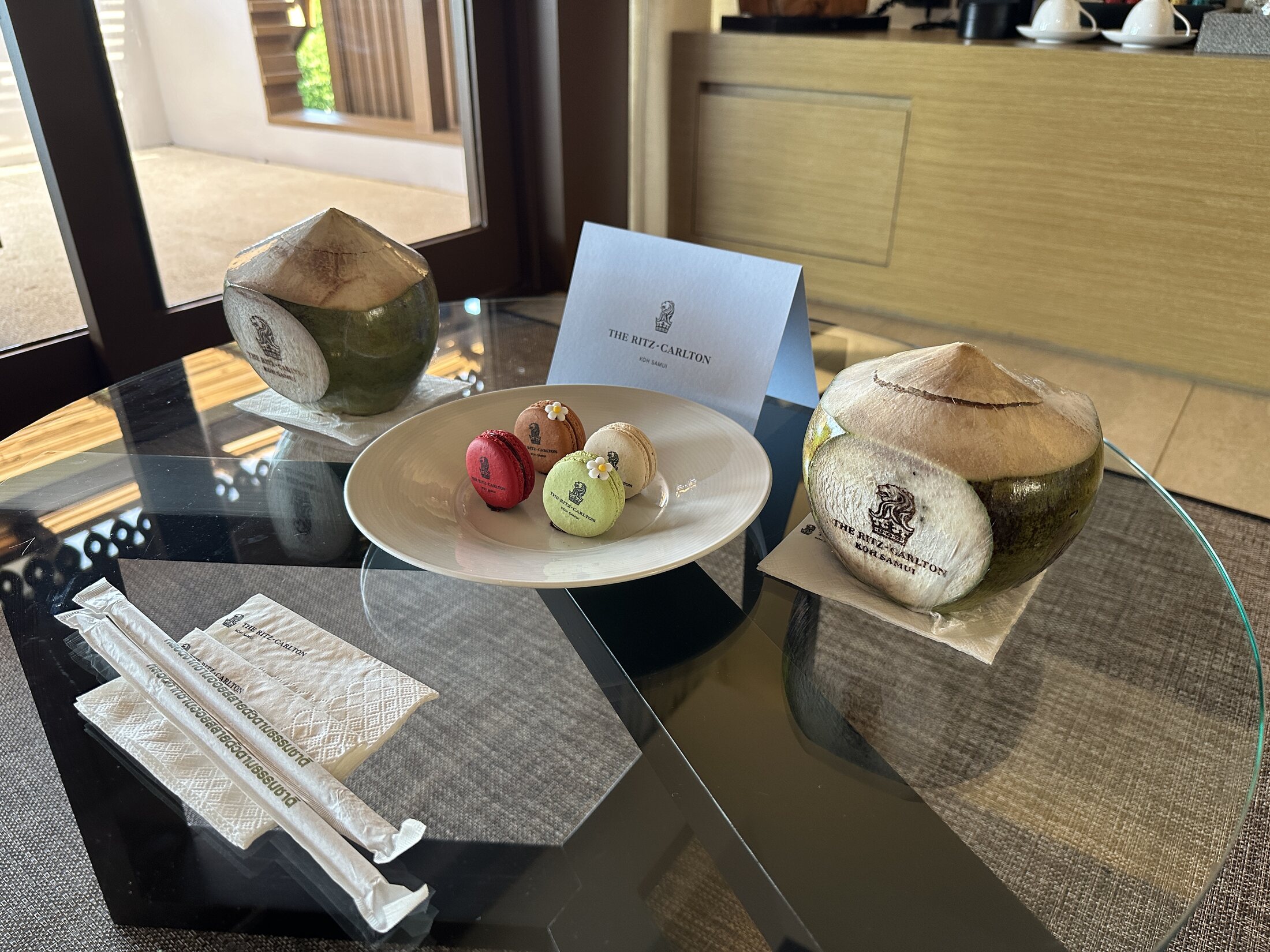 Welcome amenities in the suite at The Ritz-Carlton Koh Samui